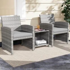 Costway 3 PCS Patio Furniture Set With Tempered Glass Coffee Table & Soft Seat Cushions Gray/Black/White -Costway GUEST 8c6c1eda 6776 4b81 9aa2 dc3cea77c116