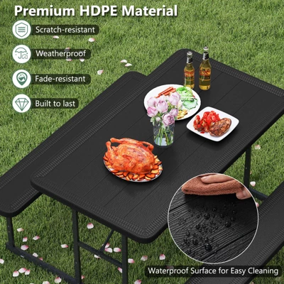 Costway Picnic Table Bench Set For 2-4 People Outdoor Rectangular Camping Dining Table Black/Gray/Green/White 8 Costway Picnic Table Bench Set For 2-4 People Outdoor Rectangular Camping Dining Table Black/Gray/Green/White - Image 6