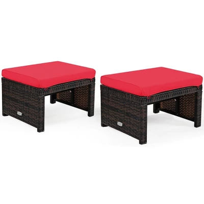 Costway 2PCS Patio Rattan Ottoman Cushioned Seat Foot Rest Furniture TurquoiseRedWhite 11 Costway 2PCS Patio Rattan Ottoman Cushioned Seat Foot Rest Furniture TurquoiseRedWhite - Image 9