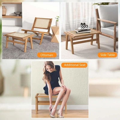 Costway 1/2 PCS Ottoman Footstool Natural Teak Wooden Foot Rest With Handwoven Rattan Indoor 9 Costway 1/2 PCS Ottoman Footstool Natural Teak Wooden Foot Rest With Handwoven Rattan Indoor - Image 7