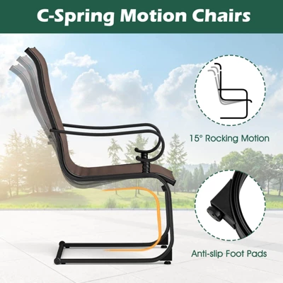 Costway Set Of 2 Patio Chairs C-Spring Motion Chairs With Quick-drying & Breathable Fabric 6 Costway Set Of 2 Patio Chairs C-Spring Motion Chairs With Quick-drying & Breathable Fabric - Image 4