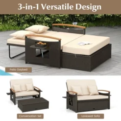 Costway Patio Rattan Daybed Set With Cushioned Loveseat & Storage Ottoman For Porch Beige/Navy/Red/Turquoise/Black/Gray -Costway GUEST 8d63f084 4cce 4c77 9e10 9660c25354e5