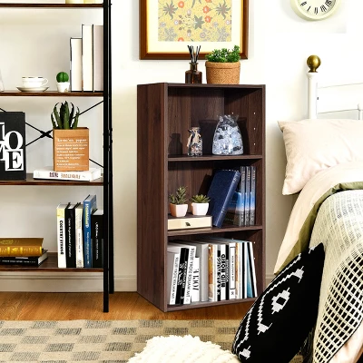 Costway 3 Open Shelf Bookcase Modern Multi-functional Storage Display Cabinet Walnut 5 Costway 3 Open Shelf Bookcase Modern Multi-functional Storage Display Cabinet Walnut - Image 3