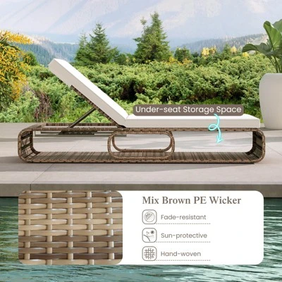 Costway 1/2 PCS Outdoor Chaise Lounge Chair With Adjustable Backrest Cushion And Storage 10 Costway 1/2 PCS Outdoor Chaise Lounge Chair With Adjustable Backrest Cushion And Storage - Image 8