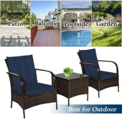 Costway 3 PCS Patio Rattan Furniture Set Coffee Table & 2 Rattan Chair W/Navy Cushions -Costway GUEST 8d6ee5b0 e880 4e83 bf15 e10318dc8b9f