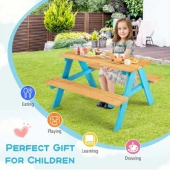 Kids Picnic Table Set Children Outdoor Wooden Table With Bench Seats Backyard -Costway GUEST 8d8d46be ef88 4212 87b6 d73760dff07d
