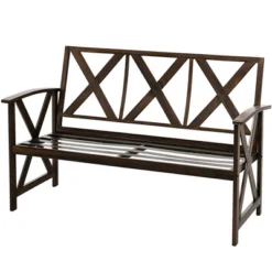 Costway Outdoor Garden Park Bench With Padded Cushion Wood Grain Coated Heavy Duty Frame -Costway GUEST 8dff0699 2b4a 4fae ab00 4fda2f1790e6