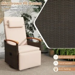 Costway Outdoor 360° Swivel Rattan Recliner Chair Patio Wicker Chaise Lounge Chair Beige/Navy -Costway GUEST 8e01c7d9 d6e2 4b8e a746 be721e2b7abd