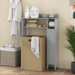 Costway Over The Toilet Storage Cabinet With Toilet Paper Holder Adjustable Shelves Gray/White -Costway GUEST 8e2a1677 3eeb 4afc b172 678218e7112f