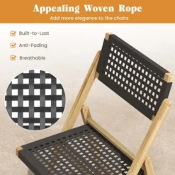 Costway 2/4 Piece Patio Folding Chairs With Woven Rope Seat & High Back Indonesia Teak Wood For Porch Natural&Black -Costway GUEST 8e3823aa 2af8 48a2 b6b2 2537775ea49e