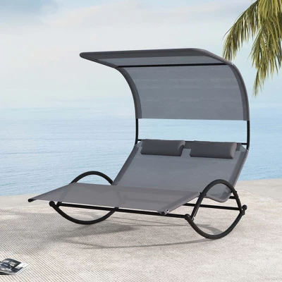 Costway Outdoor Dual Rocker Sunbed 2-Person Canopied Lounger With 2 Detachable Headrests 9 Costway Outdoor Dual Rocker Sunbed 2-Person Canopied Lounger With 2 Detachable Headrests - Image 7