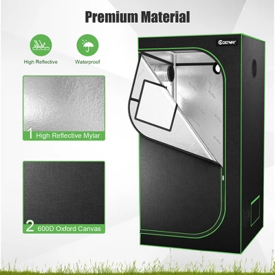 Costway 36''x36''x72'' Mylar Hydroponic Grow Tent W/Observation Window & Floor Tray GrayBlack 5 Costway 36''x36''x72'' Mylar Hydroponic Grow Tent W/Observation Window & Floor Tray GrayBlack - Image 3