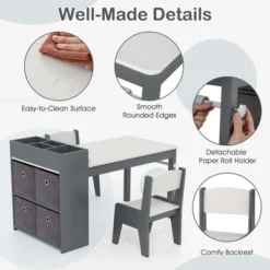 Costway Kids Art Table & Chairs Set With Paper Roll Wooden Craft Study Desk Active Play Gray/Natural -Costway GUEST 8ec43240 6e50 4025 97bd 94739d469dfe