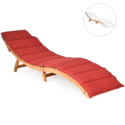 Costway Folding Wooden Outdoor Lounge Chair Chaise Red/White Cushion Pad Pool Deck -Costway GUEST 8ecf68b0 9142 4b2e a7ec 7f0ddaf81686