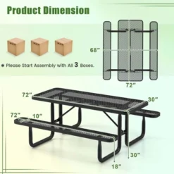Costway 72" Coated Steel Camping Table With Seats Outdoor Picnic Table & Bench Set For 8 Black 14 Costway 72" Coated Steel Camping Table With Seats Outdoor Picnic Table & Bench Set For 8 Black -Costway GUEST 8edd6a95 5931 413f a66d 062491a3a0f4