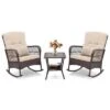 Costway 3 PCS Patio Rocker Set Outdoor Wicker Rocking Chairs With Double-Layer Coffee Table Gray/Navy/Beige/Red