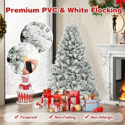 Costway 6 FT/7FT/8FT Pre-Lit Christmas Tree 3-Minute Quick Shape Flocked Decor With 300/450/600 LED Lights 9 Costway 6 FT/7FT/8FT Pre-Lit Christmas Tree 3-Minute Quick Shape Flocked Decor With 300/450/600 LED Lights - Image 7