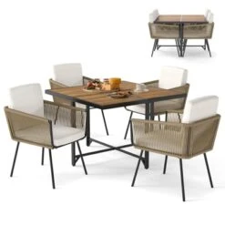 Costway 5 Pieces Patio Dining Set Outdoor Rectangular Table And Chairs Furniture Set