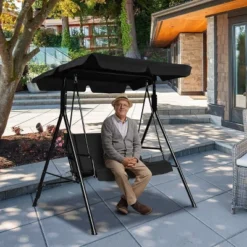 Costway Loveseat Patio Canopy Swing Glider Hammock Cushioned Steel Frame Outdoor Black 11 Costway Loveseat Patio Canopy Swing Glider Hammock Cushioned Steel Frame Outdoor Black -Costway GUEST 8fd88472 6b6d 4b6b 86fe 464560c24430