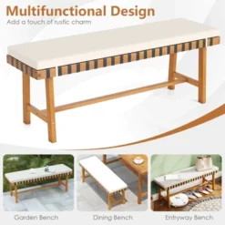 Costway 48" Long Acacia Wood Outdoor Bench With Thick Padded Seat Cushion Entryway Bench -Costway GUEST 8fe1687f 980e 4251 8b02 ca29555ab609