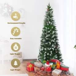 Costway 7.5ft Snow Flocked Pencil Christmas Tree Hinged Pine Cones -Costway GUEST 90207fa4 c54a 4bb8 9edc 325da16c5273