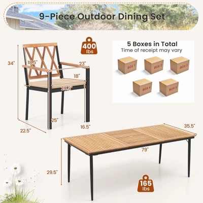 Costway 9 PCS Patio Dining Set Table With 1.9" Umbrella Hole & 8 Dining Chairs Outdoor 5 Costway 9 PCS Patio Dining Set Table With 1.9" Umbrella Hole & 8 Dining Chairs Outdoor - Image 3