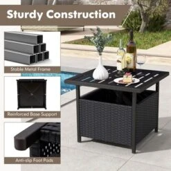 Costway Rattan Wicker Steel Side Table Outdoor Furniture Deck Garden Patio Pool Black/Gray/Brown -Costway GUEST 9093ee07 3d82 4c6f 9239 7acc9dcbb1b4