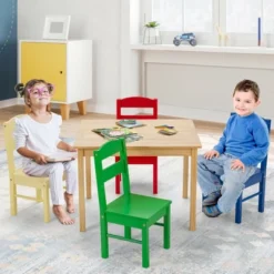 Costway Kids 5 Piece Table Chair Set Pine Wood Multicolor Children Play Room Furniture -Costway GUEST 909e2d0e 0df5 4acc 9a67 53bdc1fc14dd