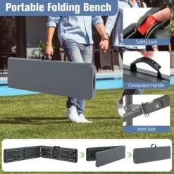 Costway 6 Ft Plastic Folding Bench With 1320 LBS Capacity Handle & Lock For Outdoor Picnic White/Gray 18 Costway 6 Ft Plastic Folding Bench With 1320 LBS Capacity Handle & Lock For Outdoor Picnic White/Gray -Costway GUEST 90ba9b05 a041 44f3 853c a9c3de825272