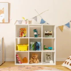 Costway 9-Cube Kids Toy Storage Organizer Wooden Children's Bookcase Display Bookshelf