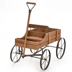Costway Garden Plant Planter Wooden Wagon Planter W/ Wheel Garden Yard -Costway GUEST 915c8788 6b94 43b8 a912 7c07cb2a6511