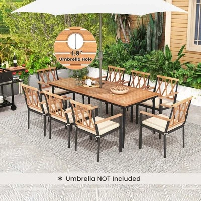 Costway 9 PCS Patio Dining Set Table With 1.9" Umbrella Hole & 8 Dining Chairs Outdoor 6 Costway 9 PCS Patio Dining Set Table With 1.9" Umbrella Hole & 8 Dining Chairs Outdoor - Image 4