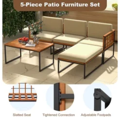 Costway 5 PCS Patio Furniture Set Acacia Wood Sectional Set With Seat & Back Cushions -Costway GUEST 9180d487 9d1a 444b aea9 7e1f3e97da46