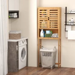 Costway Over The Toilet Storage Cabinet Tall Bathroom Bamboo Shelf Organizer Space Saver -Costway GUEST 9184ab9f b595 4fb7 a77b 4cb143242df9