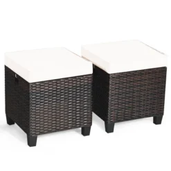 Costway 2PCS Patio Rattan Ottoman Cushioned Seat Beige -Costway GUEST 91bed42b b651 48ca af5d 1d30a0af942f