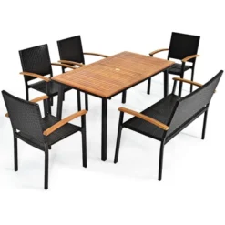 Costway 6 PCS Patio Rattan Dining Set Acacia Wood Table Stackable Chair Bench 20 Costway 6 PCS Patio Rattan Dining Set Acacia Wood Table Stackable Chair Bench -Costway GUEST 91d1af86 2470 4d29 b222 47b66f67ca6c