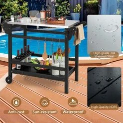 Costway Movable Outdoor Dining Cart Table With Stainless Steel Tabletop, Seasoning Tray -Costway GUEST 91db6c6b ee6f 4031 a844 0f8380b68251