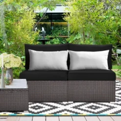 Costway 2PCS Patio Rattan Armless Sofa Sectional Furniture Conversation W/ Cushion