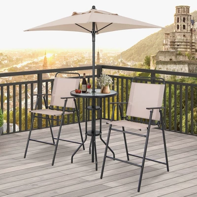 Costway 4PCS Patio Bistro Set Folding Counter Height Chairs Round Bar Table& Umbrella 5 Costway 4PCS Patio Bistro Set Folding Counter Height Chairs Round Bar Table& Umbrella - Image 3