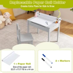 Costway Toddler Craft Table & Chair Set Kids Art Crafts Table WithPaper Roll Holder Grey/White 17 Costway Toddler Craft Table & Chair Set Kids Art Crafts Table WithPaper Roll Holder Grey/White -Costway GUEST 926bae6a 4c2a 47d1 89ea 098381f875d2