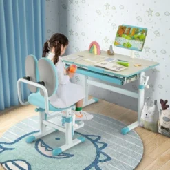 Costway Height-Adjustable Kids Desk Children Study Table With Tilt Desktop & Book Stand Blue/Pink -Costway GUEST 9273087c 1ed2 452b ad41 930c7527f4fa
