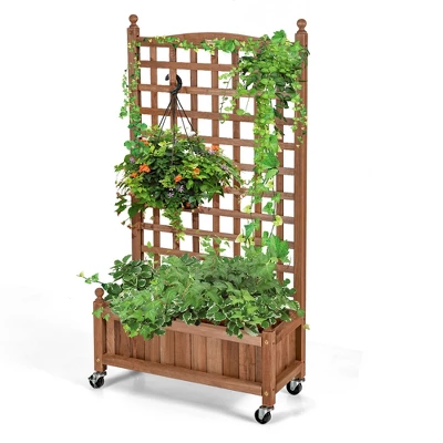 Costway 2PC 50in Wood Planter Box W/Trellis Mobile Raised Bed For Climbing Plant 11 Costway 2PC 50in Wood Planter Box W/Trellis Mobile Raised Bed For Climbing Plant - Image 9