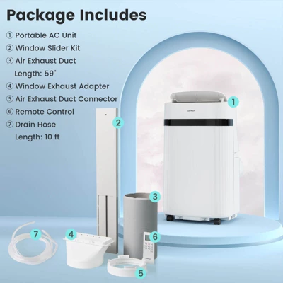 Costway 12000 BTU Portable Air Conditioner With Fan & Dehumidifier Sleep Mode 24H Timer 10 Costway 12000 BTU Portable Air Conditioner With Fan & Dehumidifier Sleep Mode 24H Timer - Image 8