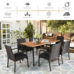 Costway 7PCS Patio Rattan Dining Chair Table Set With Cushion Umbrella Hole Black/Navy -Costway GUEST 92a76550 8d2d 4d5c b9e0 88e4aaf76990