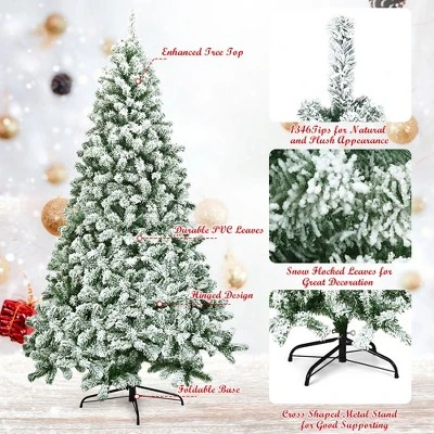 Costway 7.5FT Snow Flocked Artificial Christmas Tree Hinged W/1346 Tip And Foldable Base 8 Costway 7.5FT Snow Flocked Artificial Christmas Tree Hinged W/1346 Tip And Foldable Base - Image 7