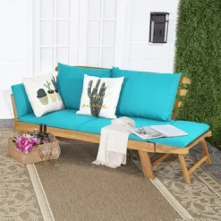 Costway Patio Convertible Sofa Daybed Solid Wood Adjustable Thick Cushion TurquoiseRed White -Costway GUEST 92cbc818 ee03 4fdf 93a7 41347aff1c1b
