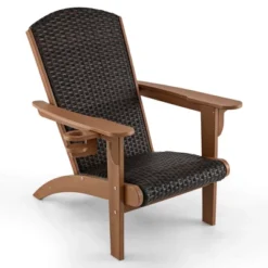 Costway Patio Adirondack Chair With Rattan Padded Seat Wide Armrests & Hidden Cupholder Black/Brown/Gray/White -Costway GUEST 92dc0698 d8a6 4775 8807 41ad781cdadc