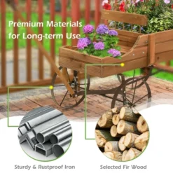 Costway Garden Plant Planter Wooden Wagon Planter W/ Wheel Garden Yard -Costway GUEST 930ecdfe 167e 4877 ba42 7515f8b962dc
