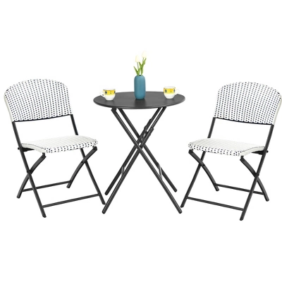 Costway 3PCS Patio Rattan Bistro Set Folding Table Chairs Garden Deck 4 Costway 3PCS Patio Rattan Bistro Set Folding Table Chairs Garden Deck - Image 2