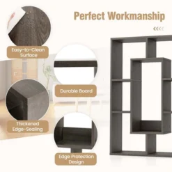 Costway 7-Cube Geometric Bookshelf With Anti-Toppling Device Modern Open Bookcase White/Black/Oak/Rustic Brown/Natural/Grey 19 Costway 7-Cube Geometric Bookshelf With Anti-Toppling Device Modern Open Bookcase White/Black/Oak/Rustic Brown/Natural/Grey -Costway GUEST 9368e276 23ad 4391 a783 2c40d1c27607